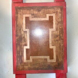Vintage Wall Sculpture Plaque Wood Abstract Geometric Red Minimalist 1989 OOAK